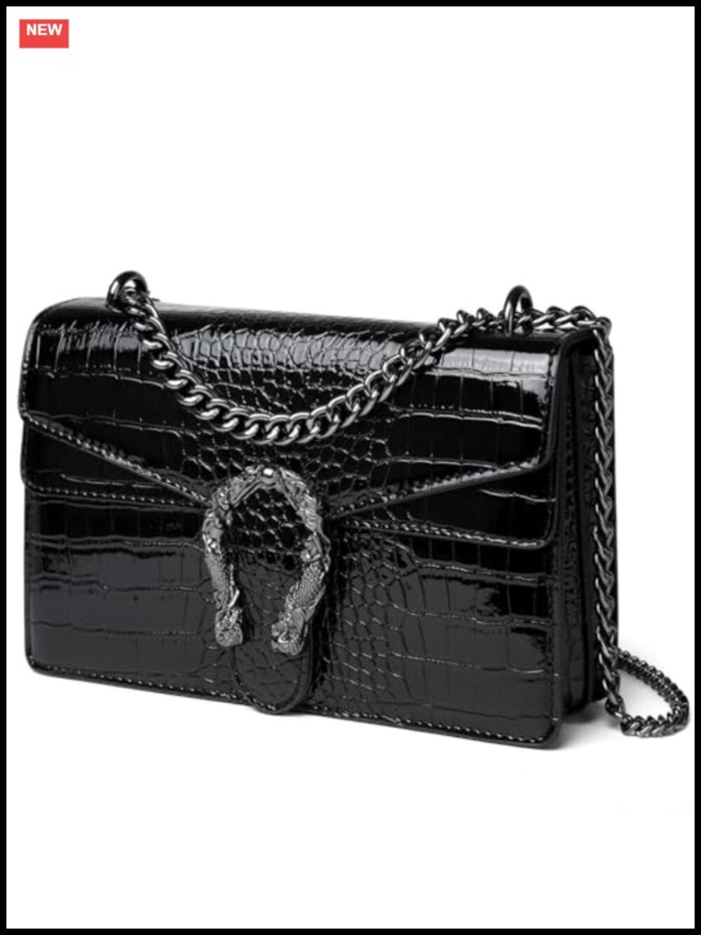 Faux Leather Crossbody Bag Snake Print Clutch Chain Shoulder Purse